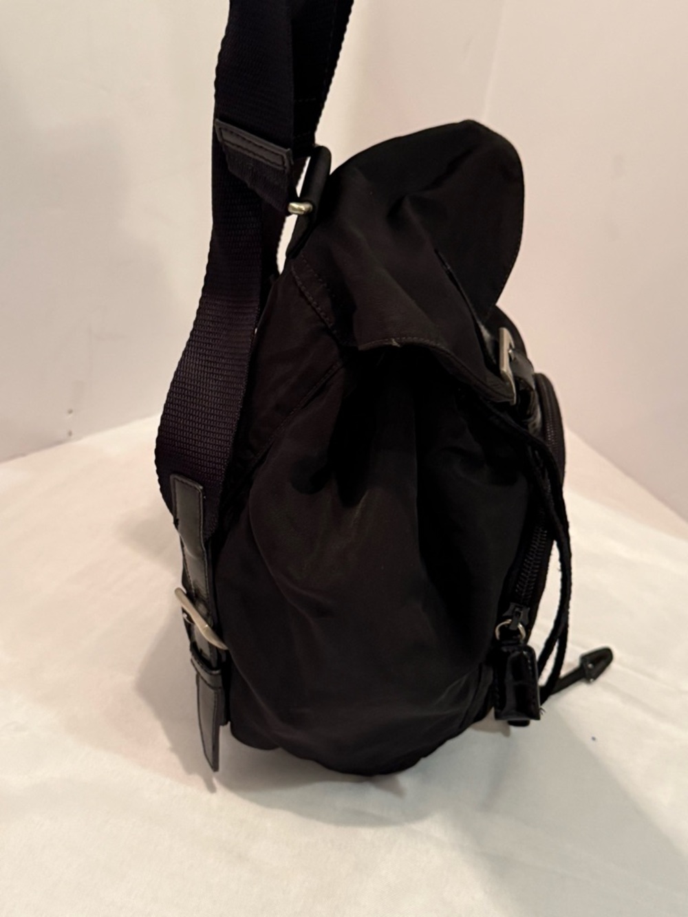 Prada Black Nylon Drawstring Backpack with Front Zip Pocket - Picture 8 of 14